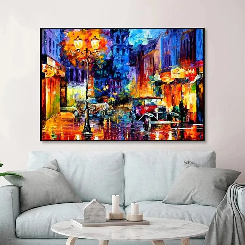 Vibrant Modern Abstract Street Canvas Print Colorful Landscape Wall Art Painting