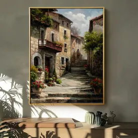 Vintage Town Garden Landscape Flower Oil Painting Print On Canvas Nordic Wall Art