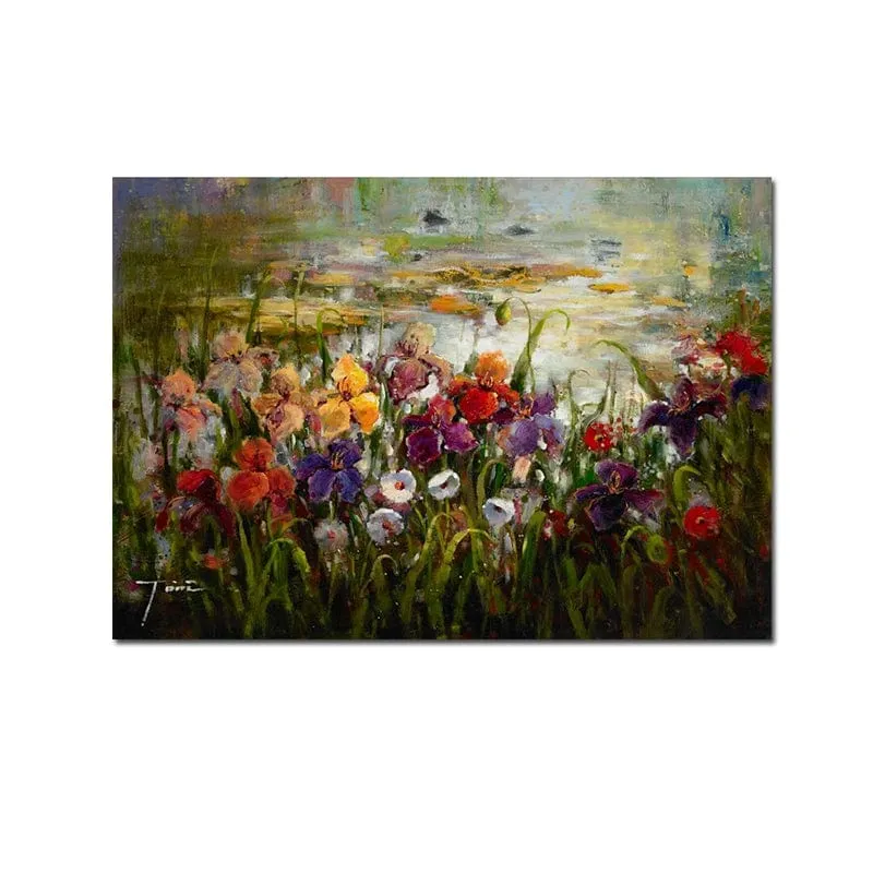 Vintage Town Garden Landscape Flower Oil Painting Print On Canvas Nordic Wall Art