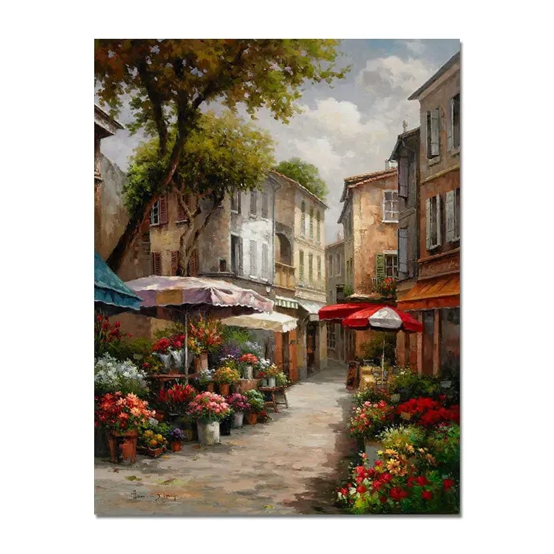 Vintage Town Garden Landscape Flower Oil Painting Print On Canvas Nordic Wall Art