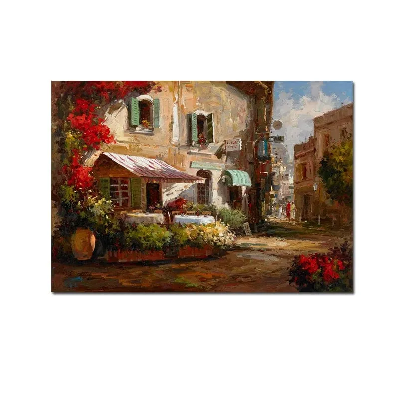 Vintage Town Garden Landscape Flower Oil Painting Print On Canvas Nordic Wall Art