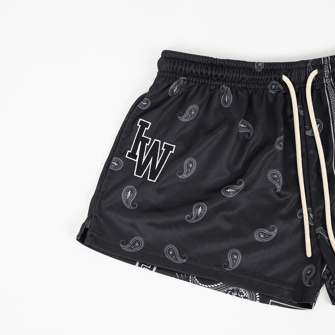 WOMEN'S PAISLEY MESH SHORT - BLACK