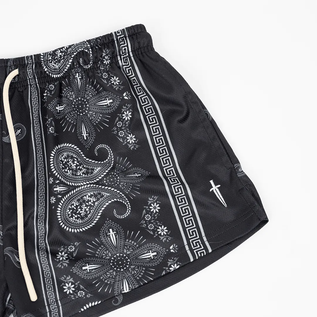 WOMEN'S PAISLEY MESH SHORT - BLACK