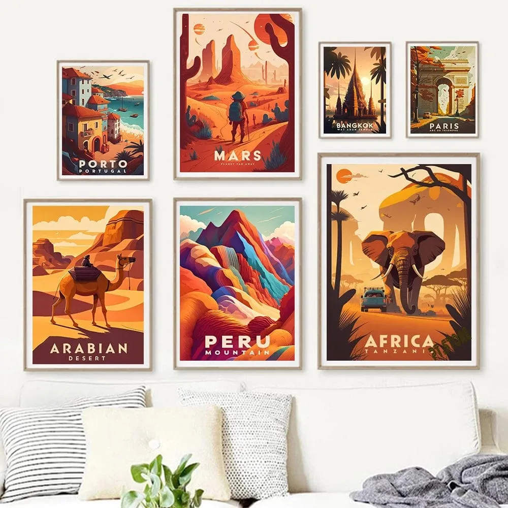 World Travel Locations Canvas Artwork Prints Rome Japan Paris Landmark Landscapes Wall Art