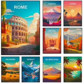 World Travel Locations Canvas Artwork Prints Rome Japan Paris Landmark Landscapes Wall Art